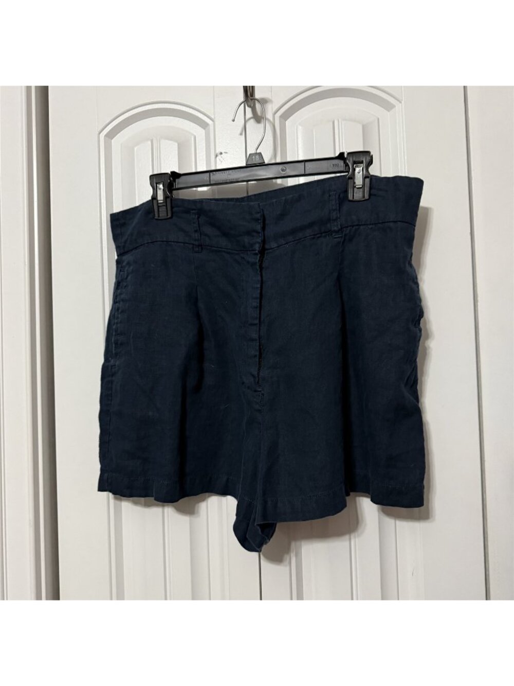 Artisan Ny 100% Linen High Waist Shorts Womens 12 Navy Blue